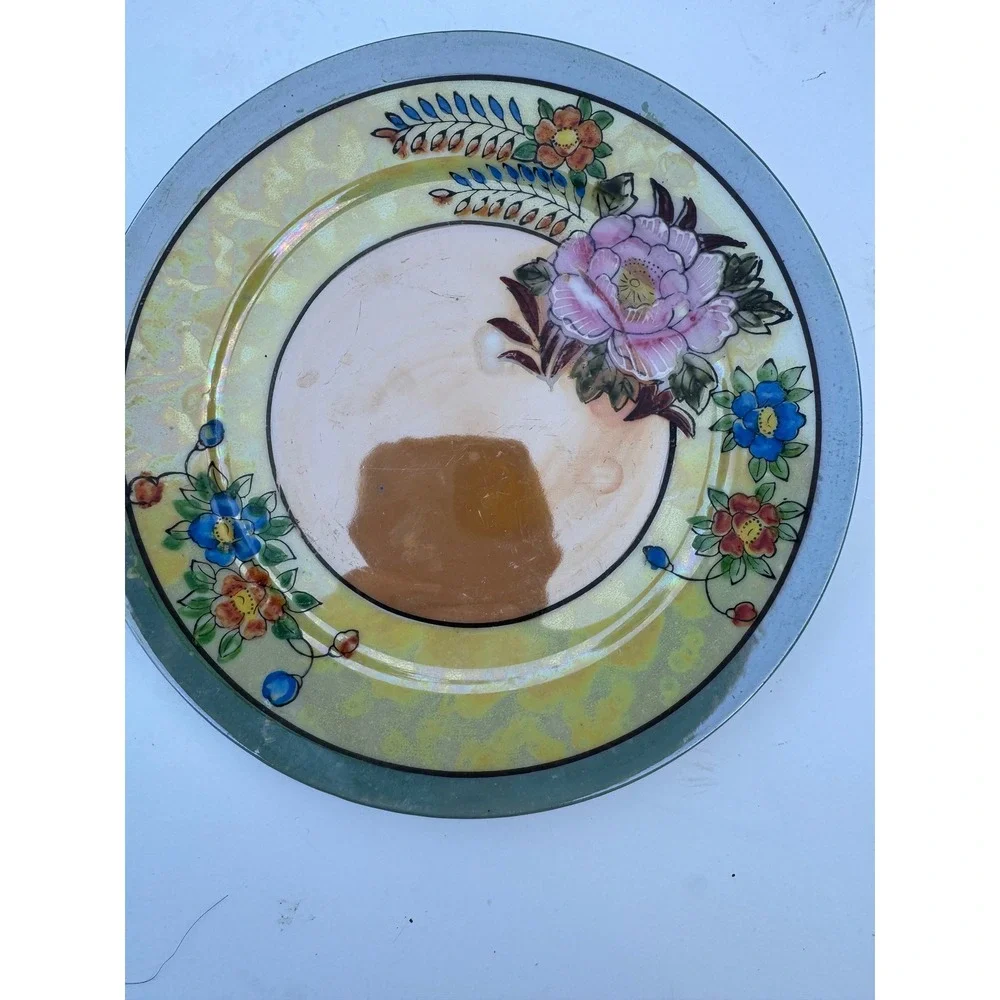 Vintage Made in Japan Lusterware Floral Plates Set of 2 Pink Peony 7.25 Inch